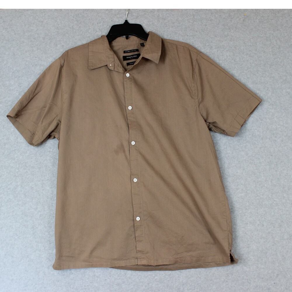 Kenneth Cole Slim-Fit Large Brown SS button Up Lightweight Shirt‎